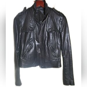 Lambskin moto style cropped leather jacket black XS